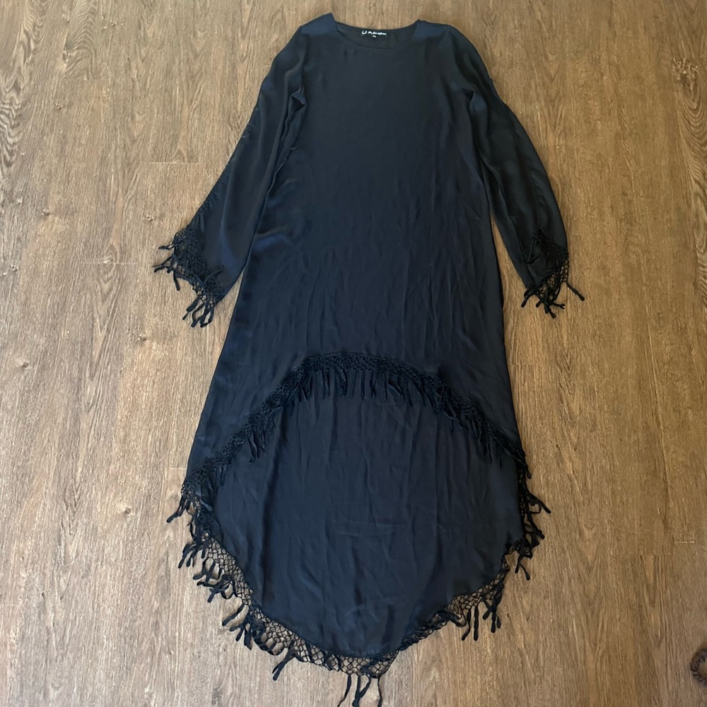 For Love & Lemons Sheer Black Fringe Kimono Cover-Up